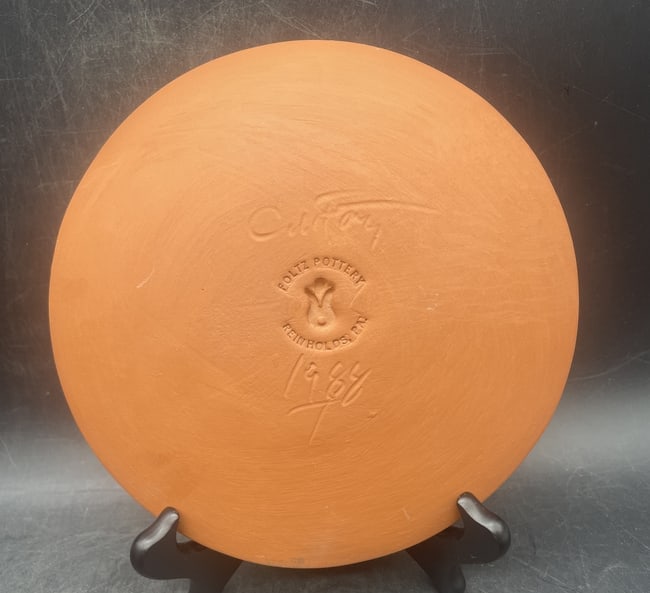 1988 Ned Foltz Redware ABC Slip Decorated Plate w/ Coggled Edge - 3