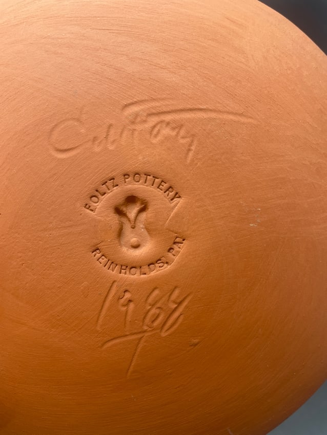 1988 Ned Foltz Redware ABC Slip Decorated Plate w/ Coggled Edge - 5