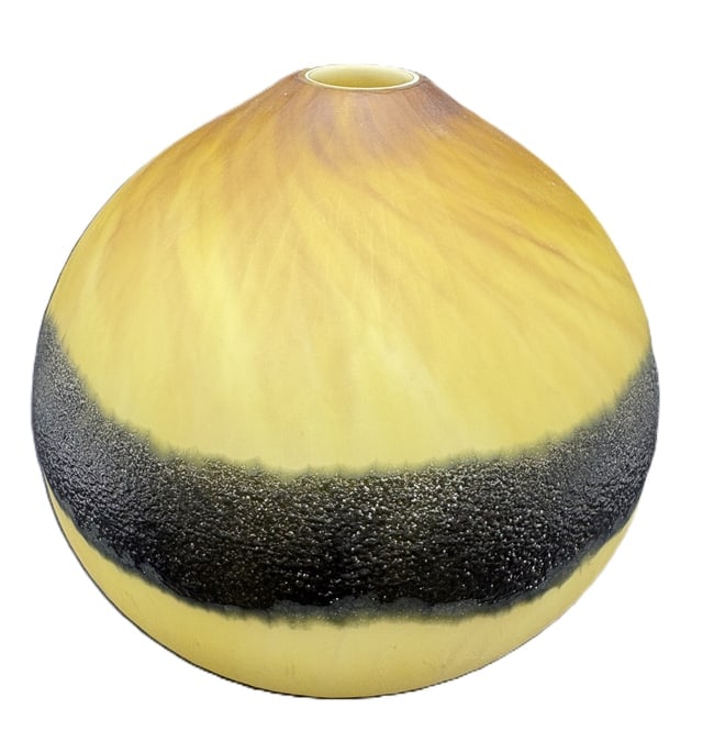 Art Glass Vase Yellow Black Cased Glass Studio Art Bud Vase Modern Organic Form - 2