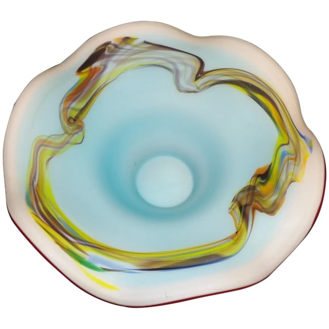 Art Glass Bowl-Frosted Blue Satin Matte Swirl Paint (1 of 6)