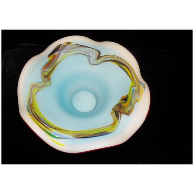 Art Glass Bowl-Frosted Blue Satin Matte Swirl Paint - 2