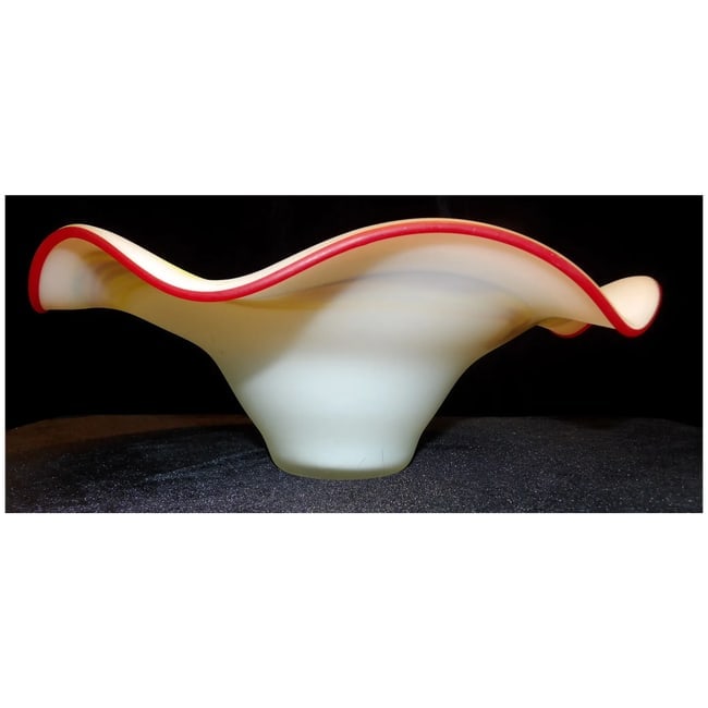 Art Glass Bowl-Frosted Blue Satin Matte Swirl Paint - 4