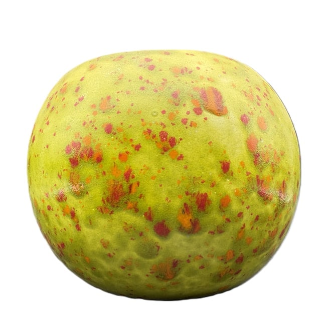 Signed Studio Art Pottery Bowl Vase Lime Green Red Speckled Glaze 5" - 2