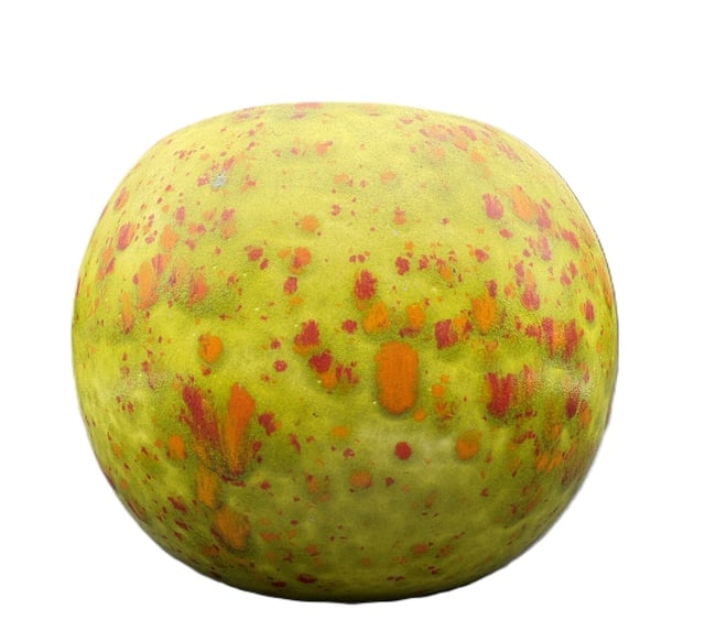 Signed Studio Art Pottery Bowl Vase Lime Green Red Speckled Glaze 5" - 7