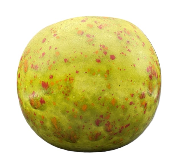 Signed Studio Art Pottery Bowl Vase Lime Green Red Speckled Glaze 5" - 8