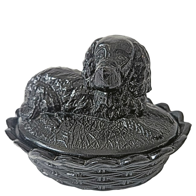 Vintage "Spaniel on Nest" Black Covered Candy Dish (1 of 8)