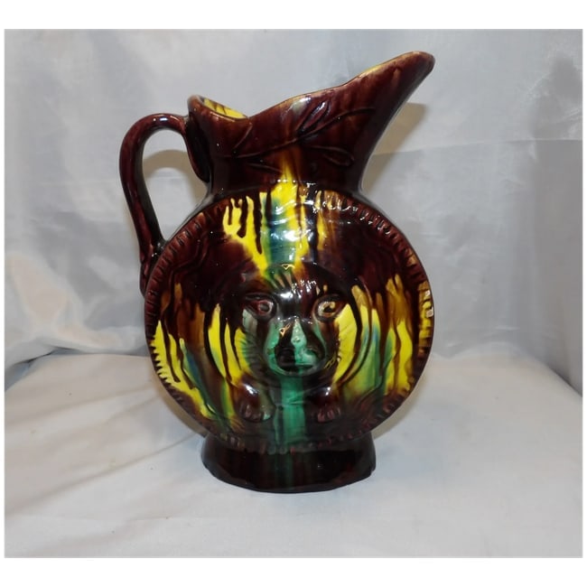 Antique Majolica Drip Ware Bear Pitcher - 2