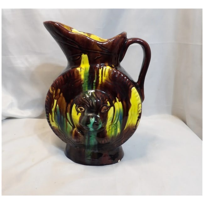 Antique Majolica Drip Ware Bear Pitcher - 6
