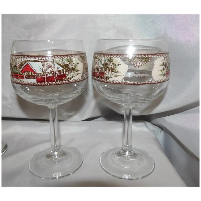 Friendly Village Glassware Goblets / Wine Glasses / Tumblers - 6