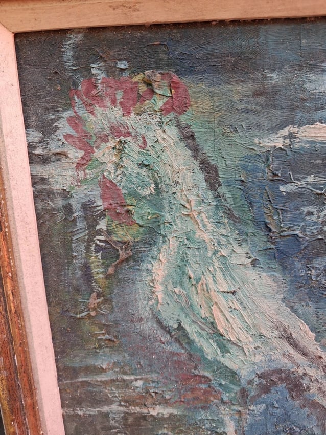oil painting Rooster Impressionist 1920 Chicken Farm - 2
