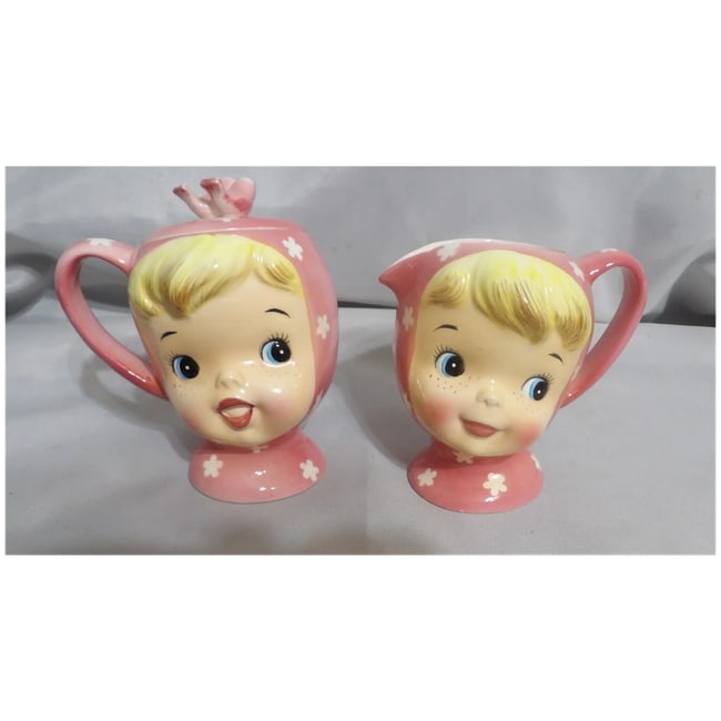 Vintage 1950's Napco 'Miss Cutie Pie' Sugar & Creamer (Pink) - Japan A35007/PI - 2