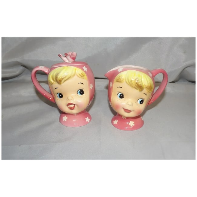 Vintage 1950's Napco 'Miss Cutie Pie' Sugar & Creamer (Pink) - Japan A35007/PI - 3