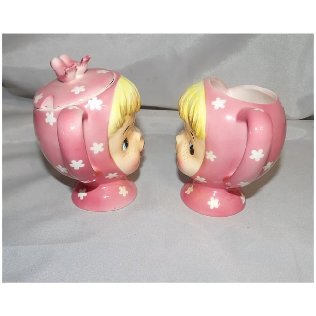 Vintage 1950's Napco 'Miss Cutie Pie' Sugar & Creamer (Pink) - Japan A35007/PI - 4