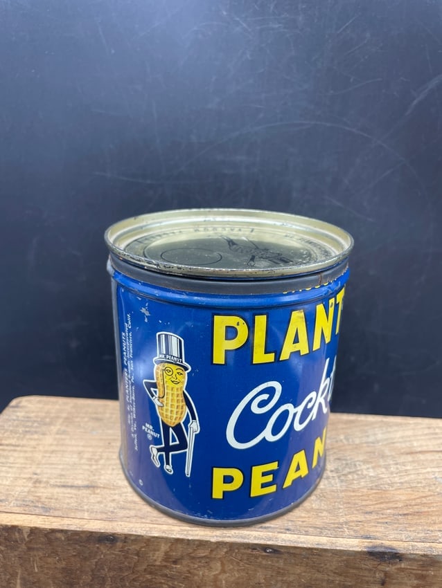 HTF 1938 LARGE ONE POUND PLANTERS COCKTAIL PEANUT KEY-WIND TIN - 2
