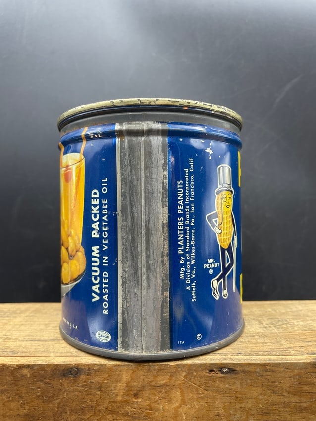 HTF 1938 LARGE ONE POUND PLANTERS COCKTAIL PEANUT KEY-WIND TIN - 4