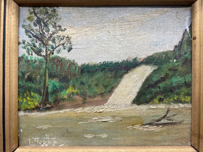Primitive Waterfall Original Oil Painting Signed Hobbs - 2
