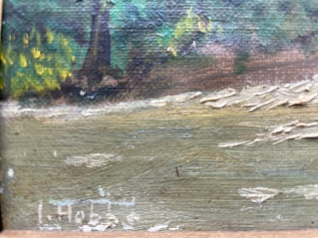 Primitive Waterfall Original Oil Painting Signed Hobbs - 3