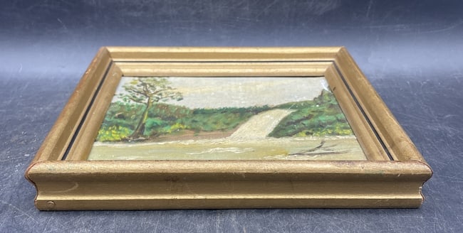 Primitive Waterfall Original Oil Painting Signed Hobbs - 8