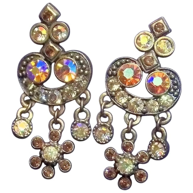 Kirks Folly Post Earrings: This pair of Kirks Folly Post Earrings are in excellent condition. They will go with any due to bright multicolor rhinestones. Beautiful set for any occasion. They measure 1 1/2" in length and 5/8" in