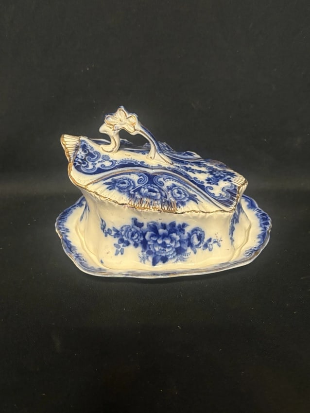 Flow Blue Covered Cheese Dish - 2