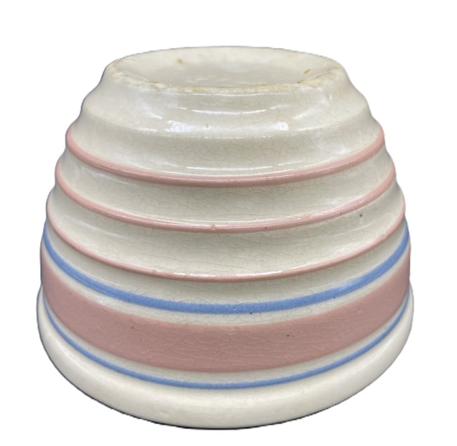 McCoy Pottery USA Ovenware Pink Blue Bands Beehive Mixing Bowl 5.5" - 3
