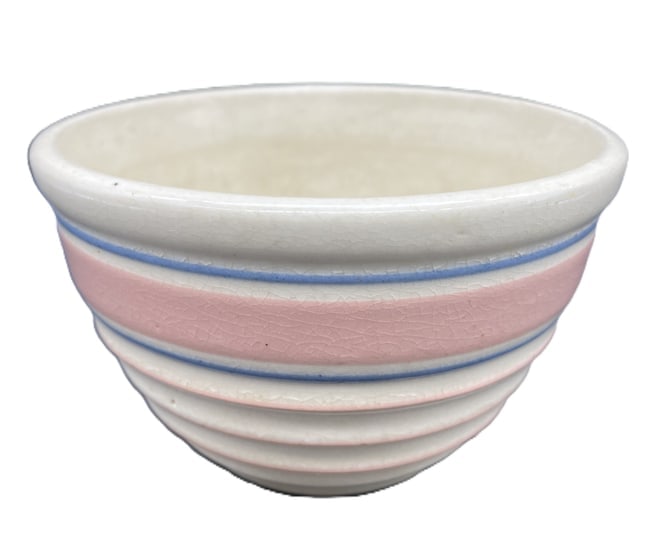 McCoy Pottery USA Ovenware Pink Blue Bands Beehive Mixing Bowl 5.5" - 6