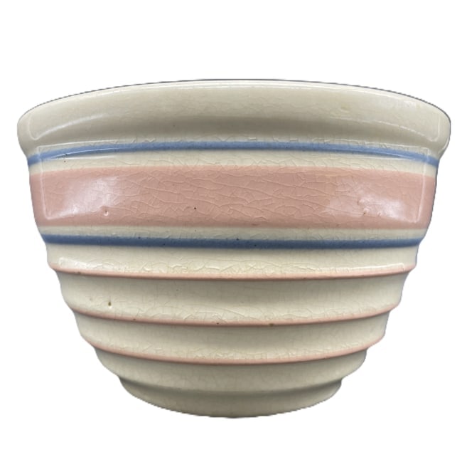 McCoy Pottery USA Ovenware Pink Blue Bands Beehive Mixing Bowl 5.5" - 7