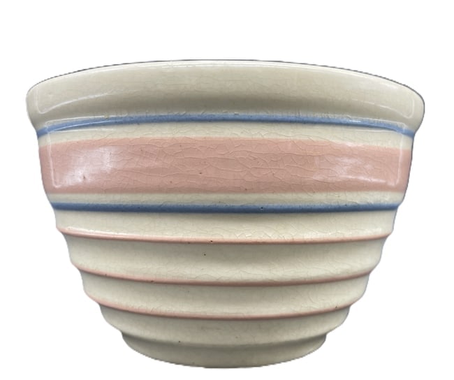 McCoy Pottery USA Ovenware Pink Blue Bands Beehive Mixing Bowl 5.5" - 8