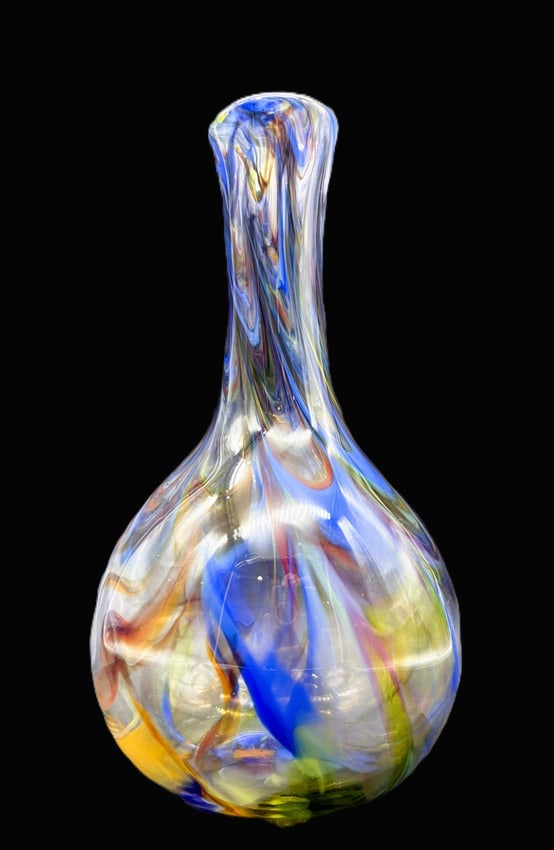 Michael Anchin Studio Art Glass Vase Signed: Date/Period: unknown Dimension: Approx. 9.5" x 4.5" Material: glass Additional Information: Michael Anchin is our avatar of a post-psychedelic trans-angelic aesthetic. Founder of the Experimental