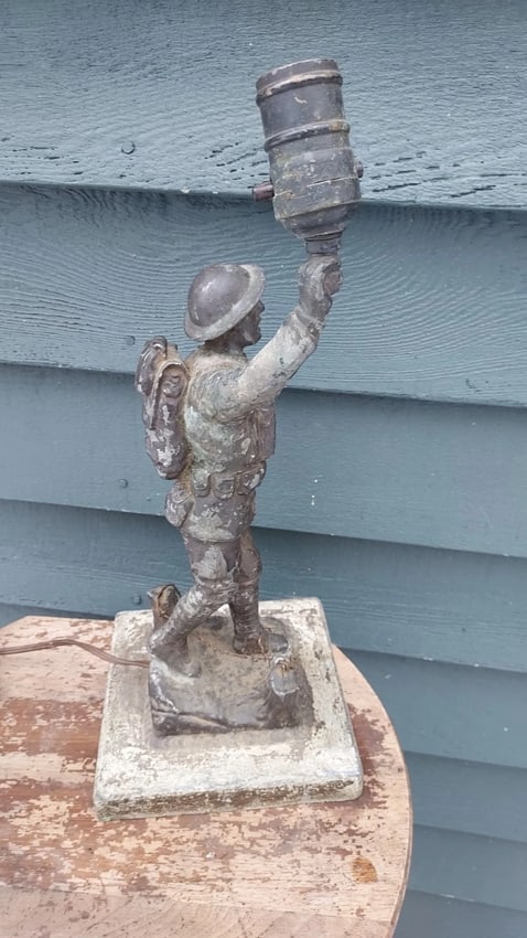 Figural Lamp Doughboy WWI 1920 Metal Lamp Base - 2