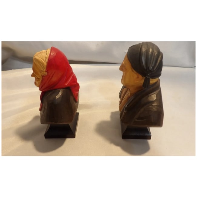 Han Huggler Wyss Hand Carved Black Forest Wood Bust of Swiss Old Man and Woman - 6