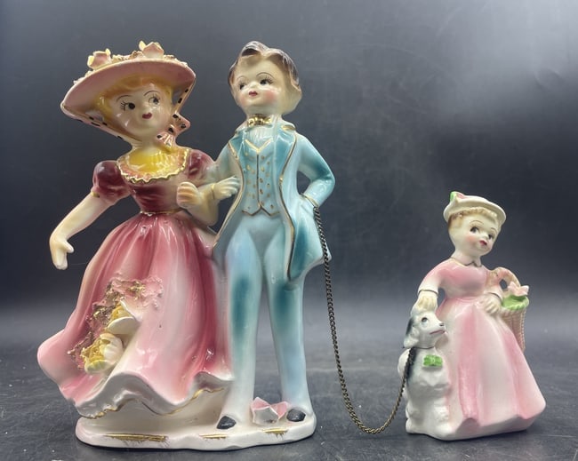 Vintage Victorian Family Walking Poodle Japan: Date/Period: Approx. 1950's Dimension: Approx. 6" tall x 4.5" x 2.5" Material: ceramic Additional Information: Vintage Victorian Family walking Poodle Japan marked 8235 Shipping: Domestic: Flat-rate