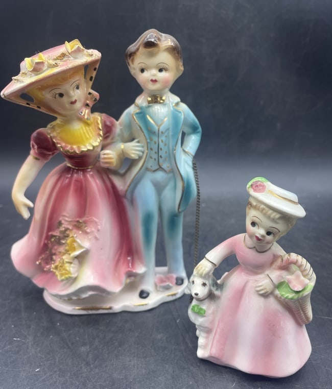 Vintage Victorian Family Walking Poodle Japan - 2