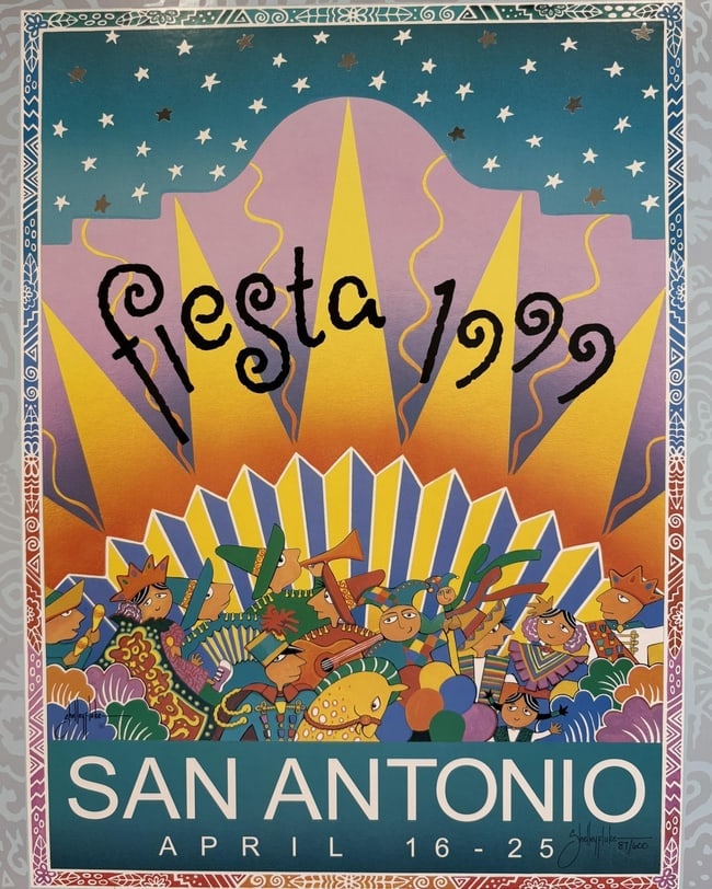 Signed Shelley Fluke Fiesta San Antonio 1999 Limited Edition Poster 87/600 - 2
