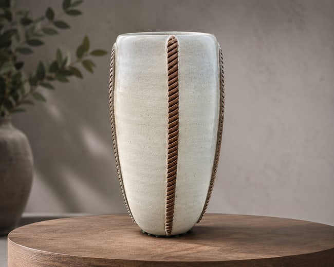 Mid-Century German Studio Pottery Vase Signed Tanzer Modernist Relief Design: Date/Period: Approx. 1960-70's Dimension: The vase measures approximately 8 inches tall by 4.5 inches in diameter. Material: pottery Additional Information: A striking mid-century German studio potter