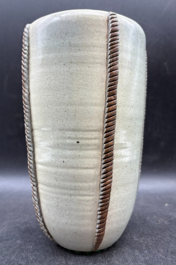 Mid-Century German Studio Pottery Vase Signed Tanzer Modernist Relief Design - 2