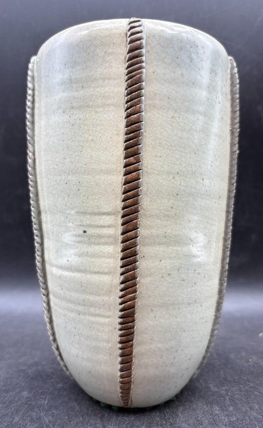 Mid-Century German Studio Pottery Vase Signed Tanzer Modernist Relief Design - 3