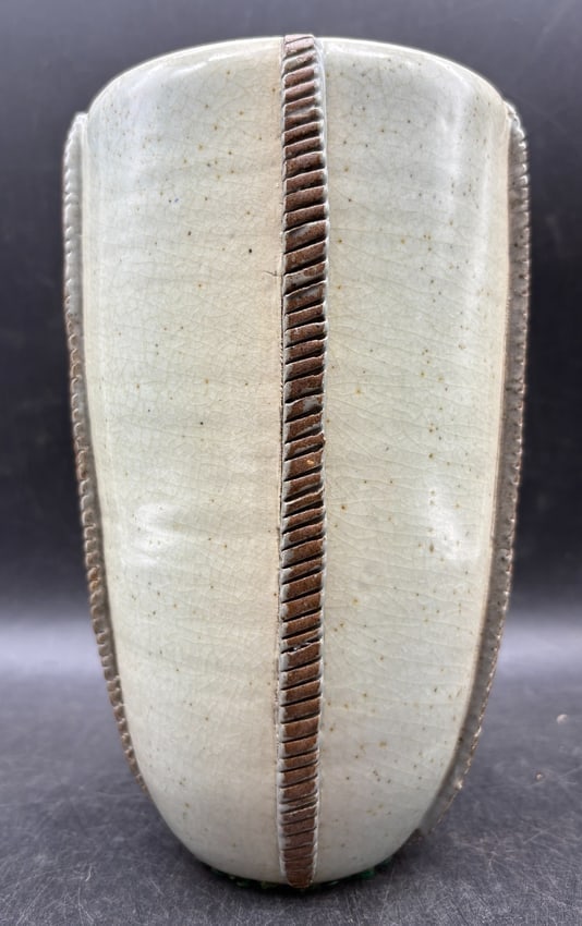 Mid-Century German Studio Pottery Vase Signed Tanzer Modernist Relief Design - 4