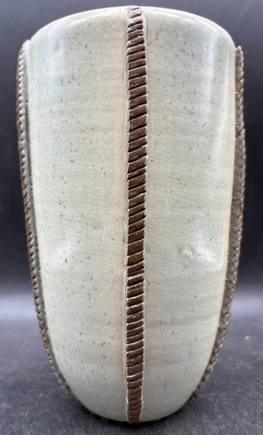 Mid-Century German Studio Pottery Vase Signed Tanzer Modernist Relief Design - 5