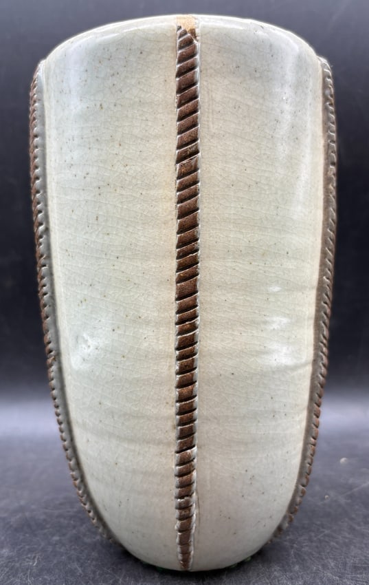 Mid-Century German Studio Pottery Vase Signed Tanzer Modernist Relief Design - 6