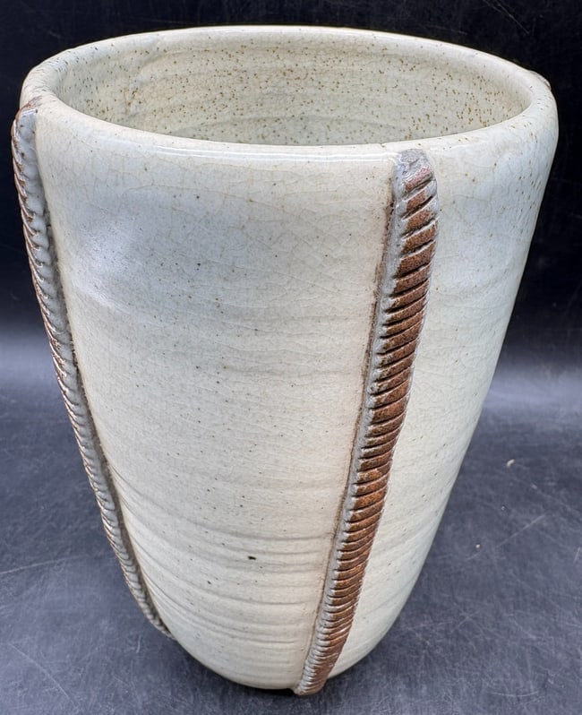 Mid-Century German Studio Pottery Vase Signed Tanzer Modernist Relief Design - 8