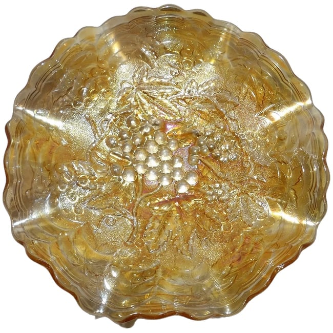 Imperial Glass Carnival Glass Marigold Grape & Cable Raised Relief Bowl (1 of 8)
