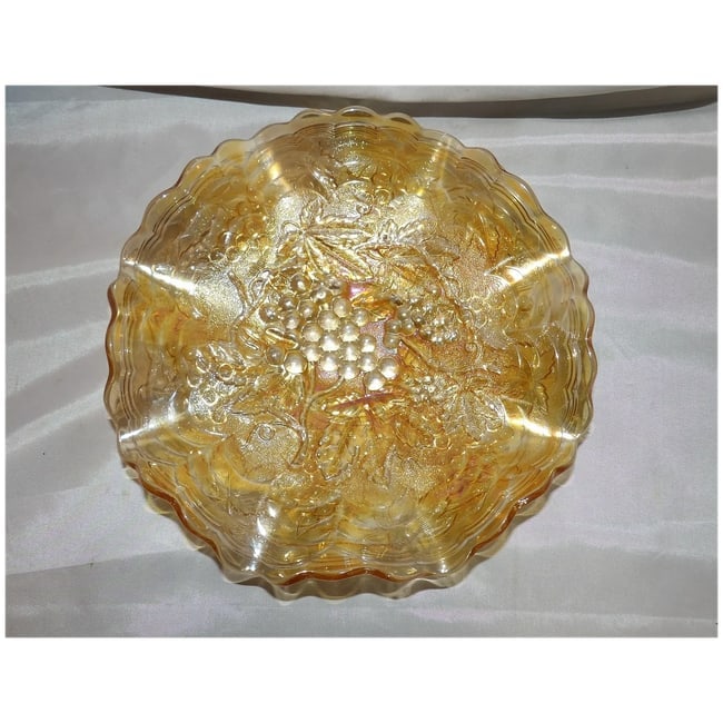 Imperial Glass Carnival Glass Marigold Grape & Cable Raised Relief Bowl - 2