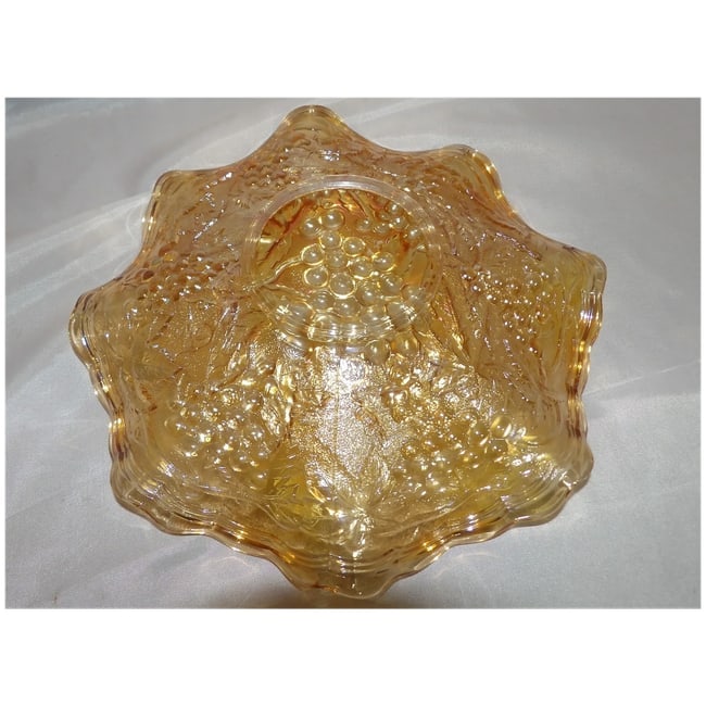 Imperial Glass Carnival Glass Marigold Grape & Cable Raised Relief Bowl - 7