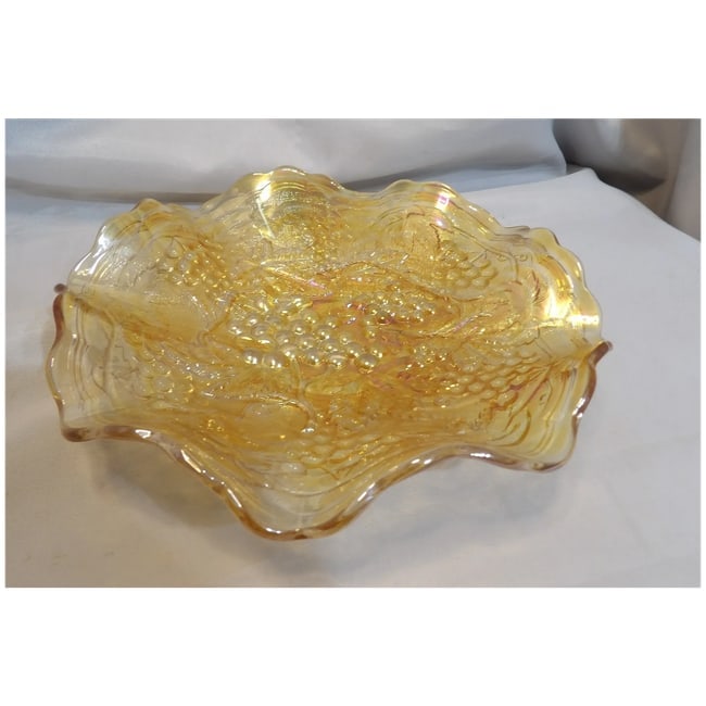 Imperial Glass Carnival Glass Marigold Grape & Cable Raised Relief Bowl - 8