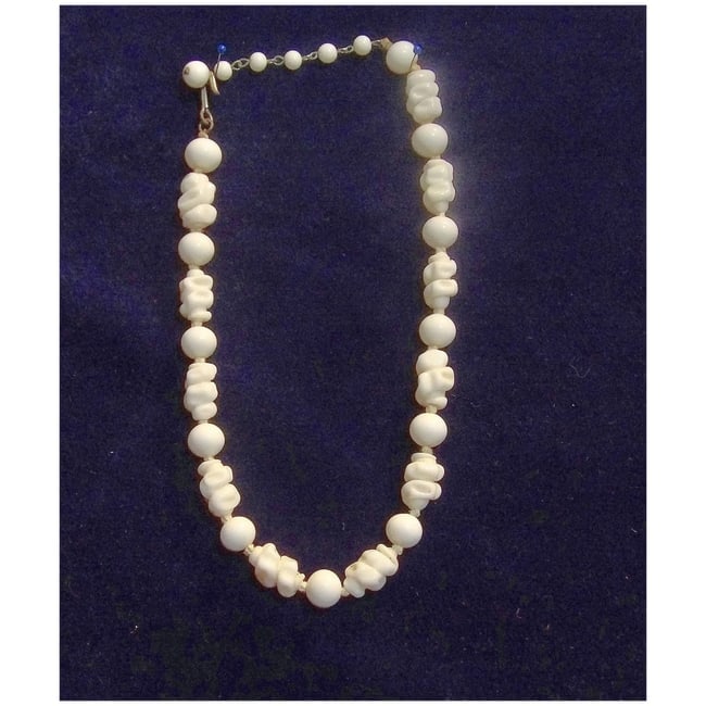 Vintage Hand Strung Milk Glass Bead Necklace - 2