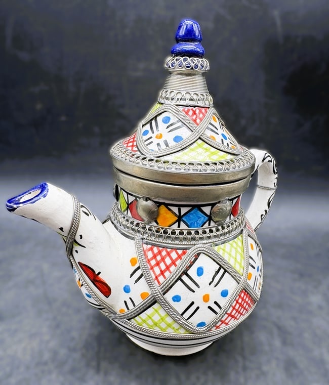 Moroccan Ceramic Teapot with Silver Nickel Inlays - 2