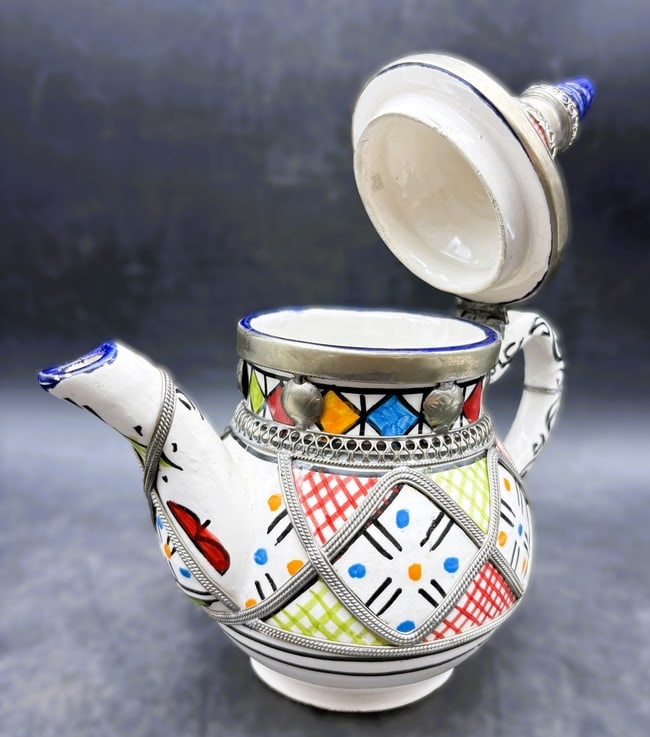 Moroccan Ceramic Teapot with Silver Nickel Inlays - 3