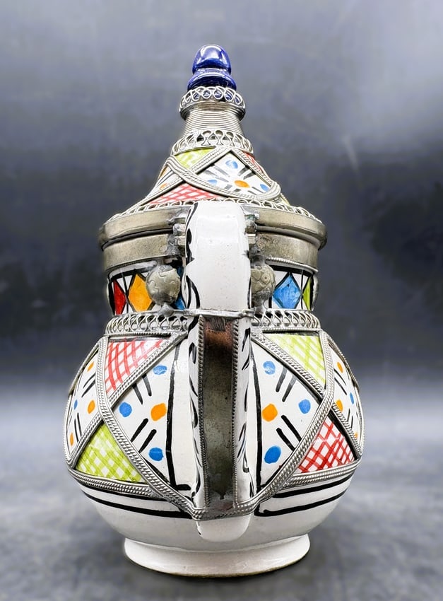 Moroccan Ceramic Teapot with Silver Nickel Inlays - 4