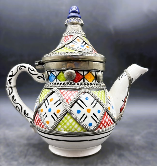Moroccan Ceramic Teapot with Silver Nickel Inlays - 5